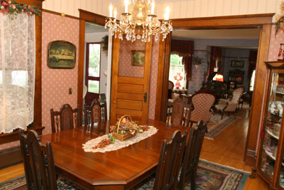 The dining room table, where breakfast is typically served at Dreams of Yesteryear.