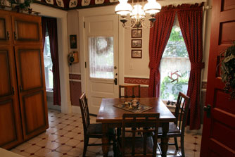 A small table in the kitchen nook.