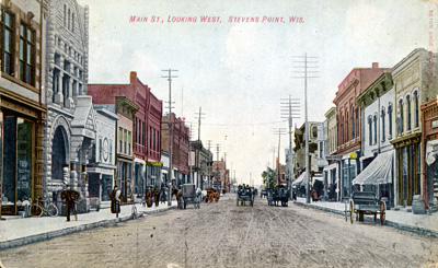 Old postcard of Main Street Stevens Point in Portage County WI